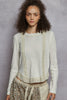 Vintage-Washed Ivory Rib Knit Top with Eyelet Accents