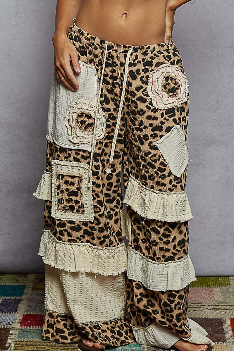Boho Cheetah Print Wide-Leg Cotton Pants