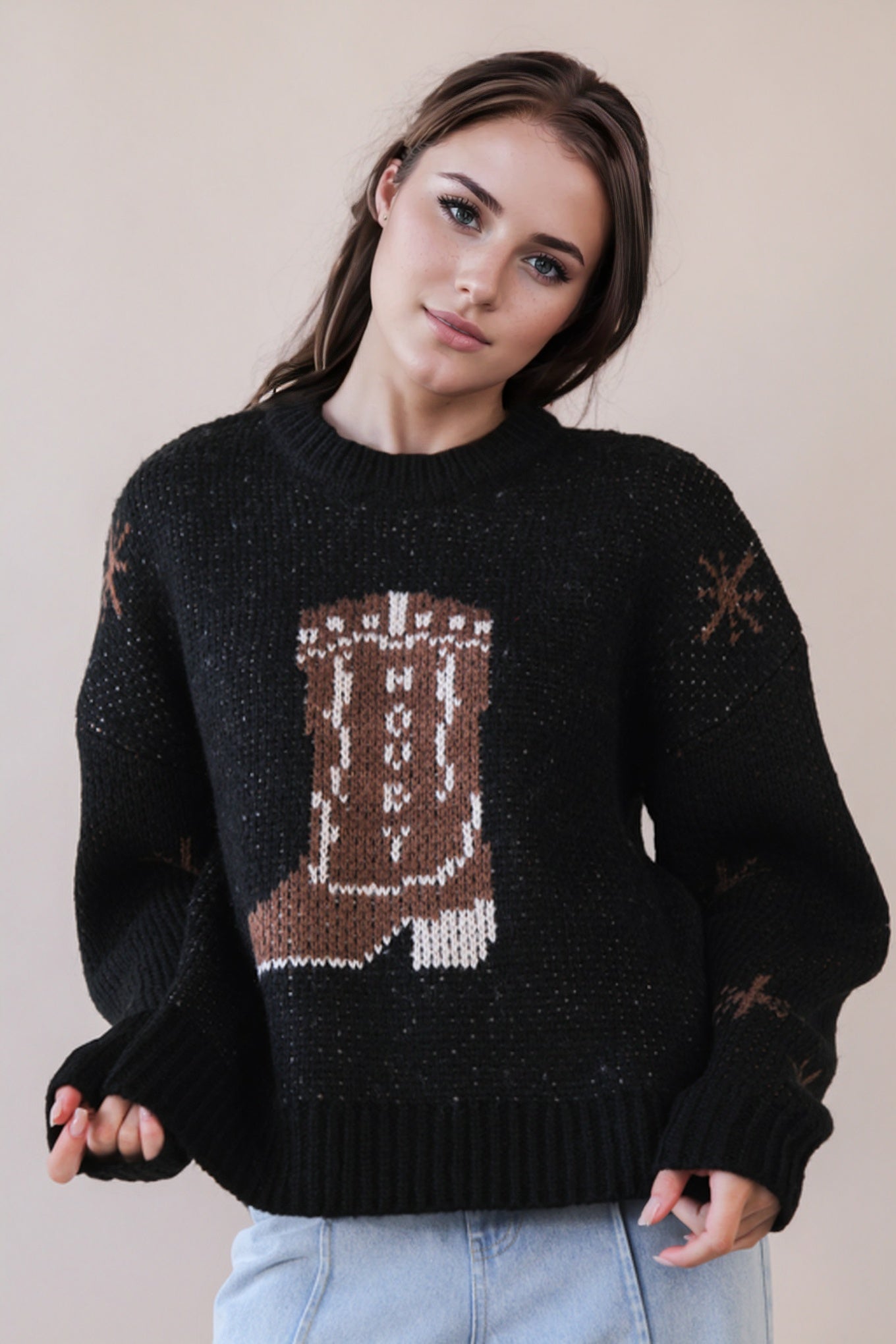 Western Cowboy Boots Print Pullover Sweater