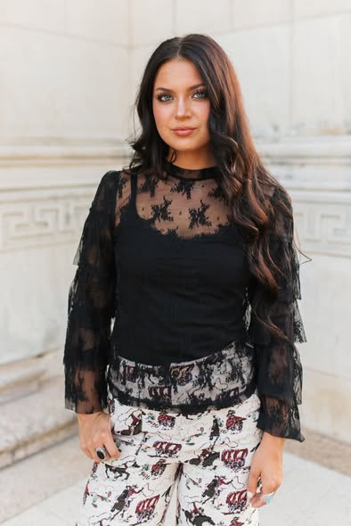 Sheer Lace Tiered Sleeve Top
