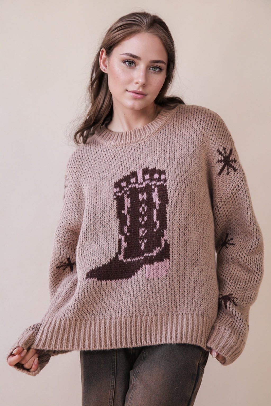 Western Cowboy Boots Print Pullover Sweater