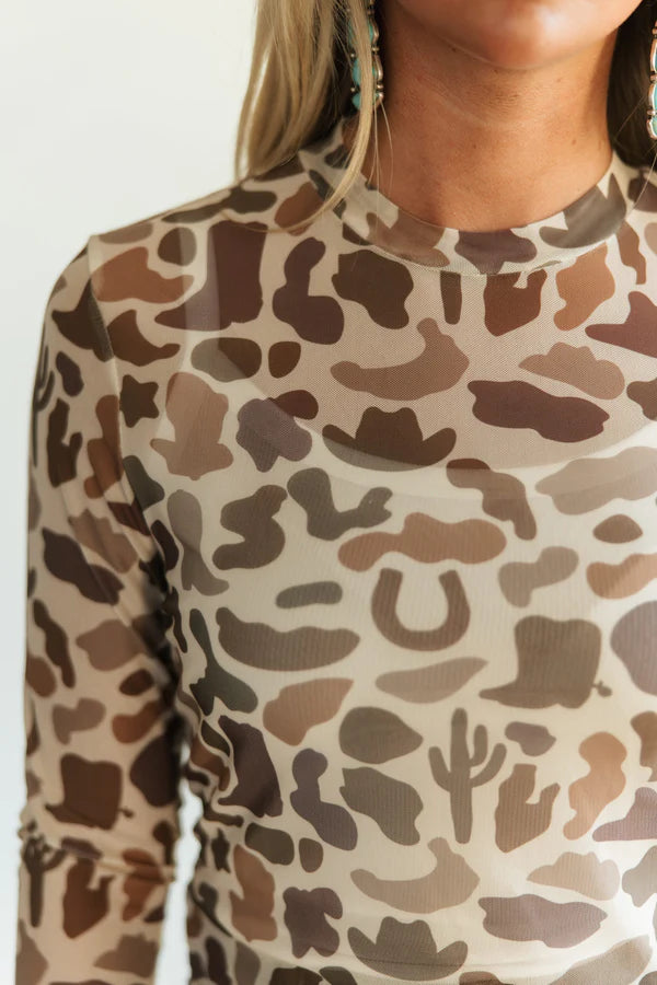 Western Camo Mesh Top