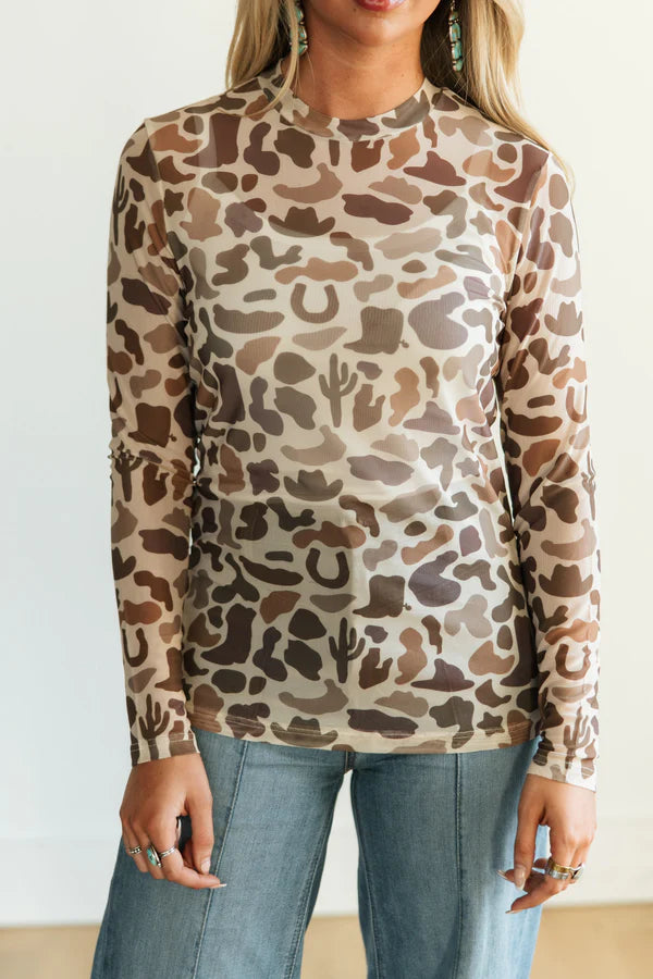 Western Camo Mesh Top