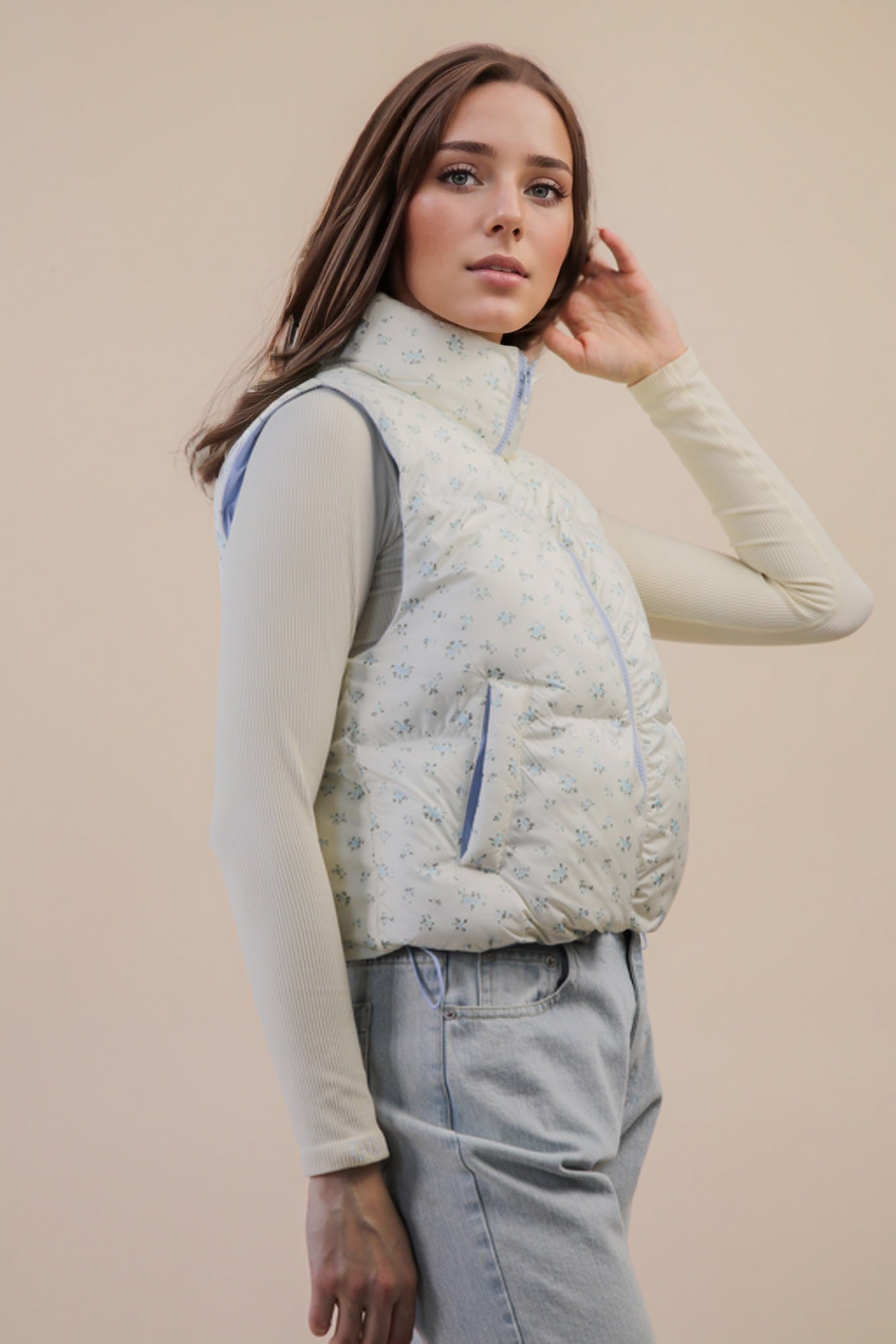 Floral Printed Cropped Puffer Vest