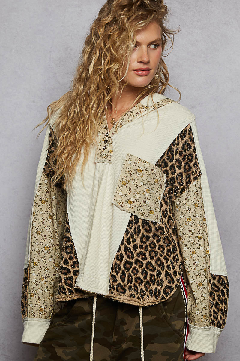 Cheetah & Floral Patchwork Hoodie Jacket