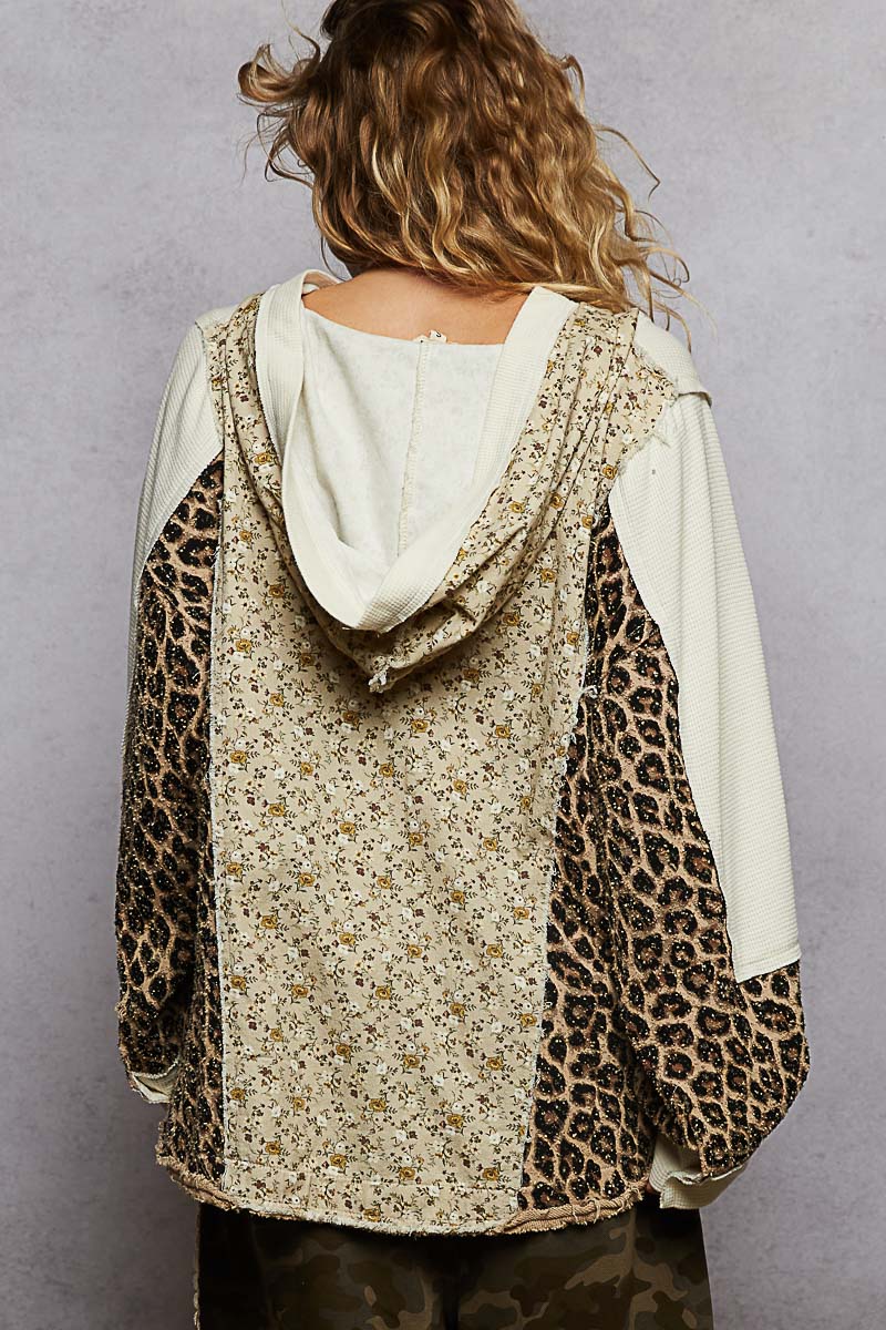 Cheetah & Floral Patchwork Hoodie Jacket