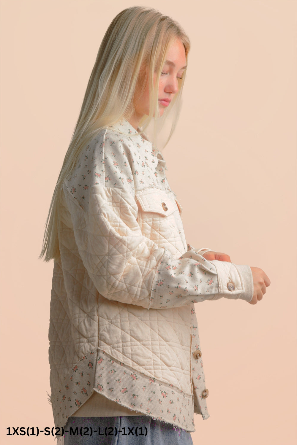 Oversized Floral Print Contrast Cotton Jacket – Button-Down