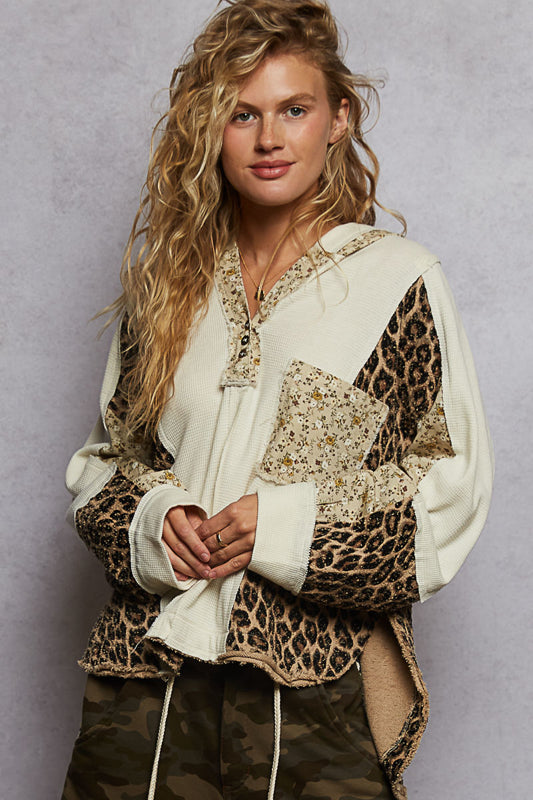 Cheetah & Floral Patchwork Hoodie Jacket