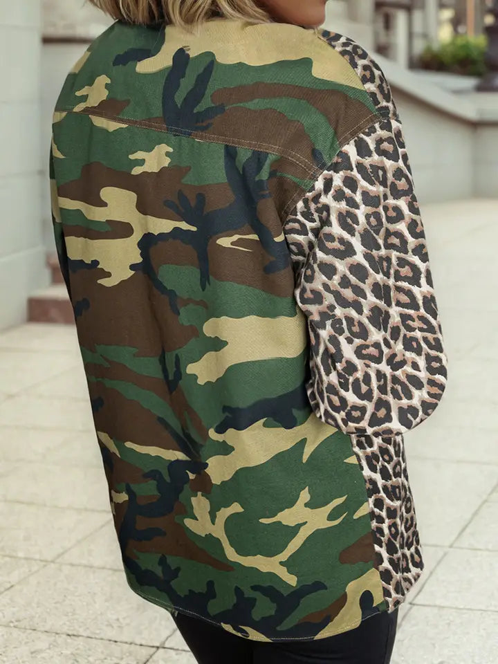 Leopard Camo Patchwork Oversize Shacket