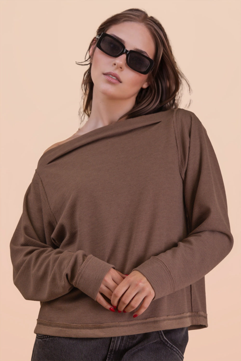 Off-the-Shoulder Mocha Sweater