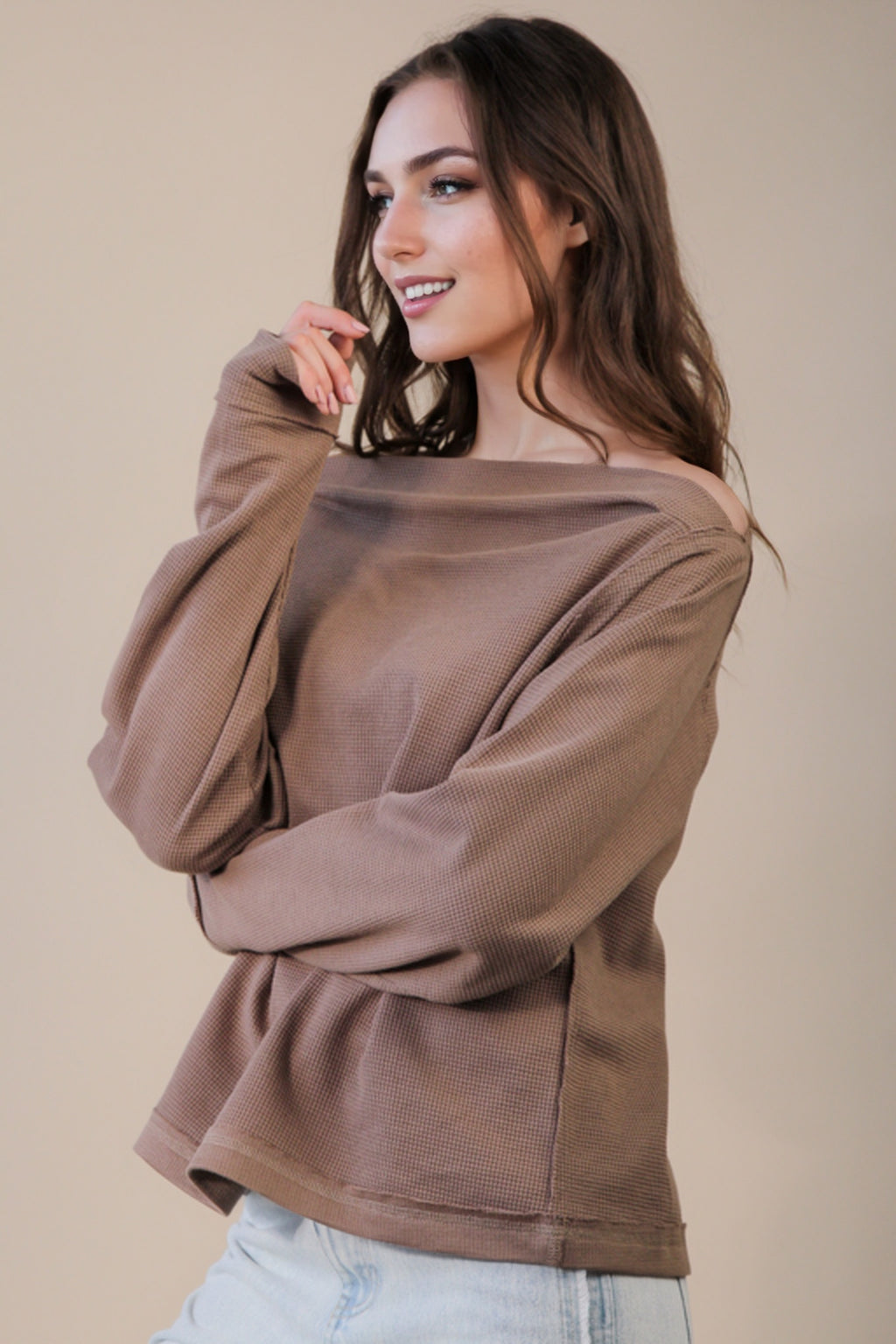 Off-the-Shoulder Mocha Sweater