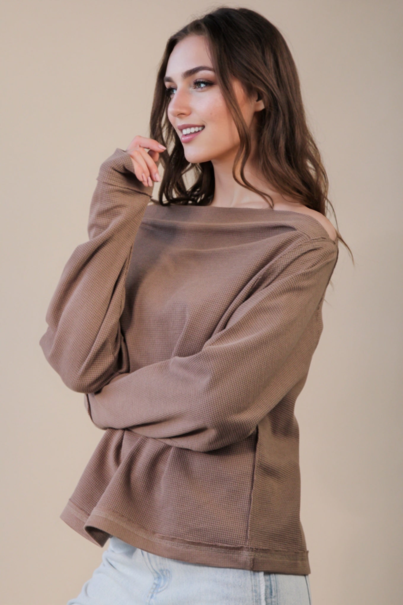 Off-the-Shoulder Mocha Sweater