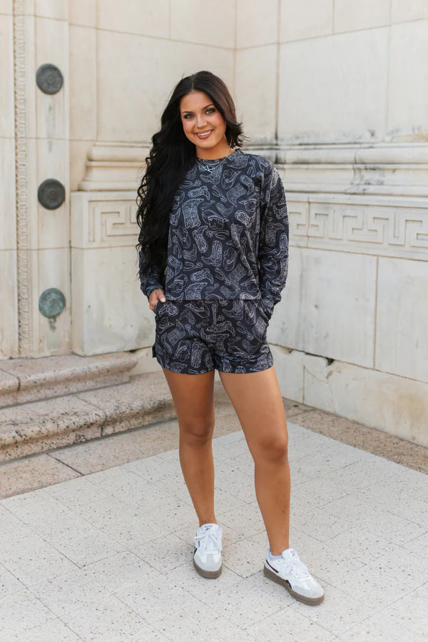Western Print Lounge Set – Top & Shorts