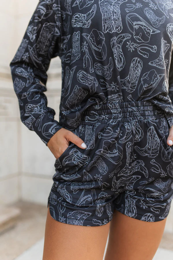 Western Print Lounge Set – Top & Shorts