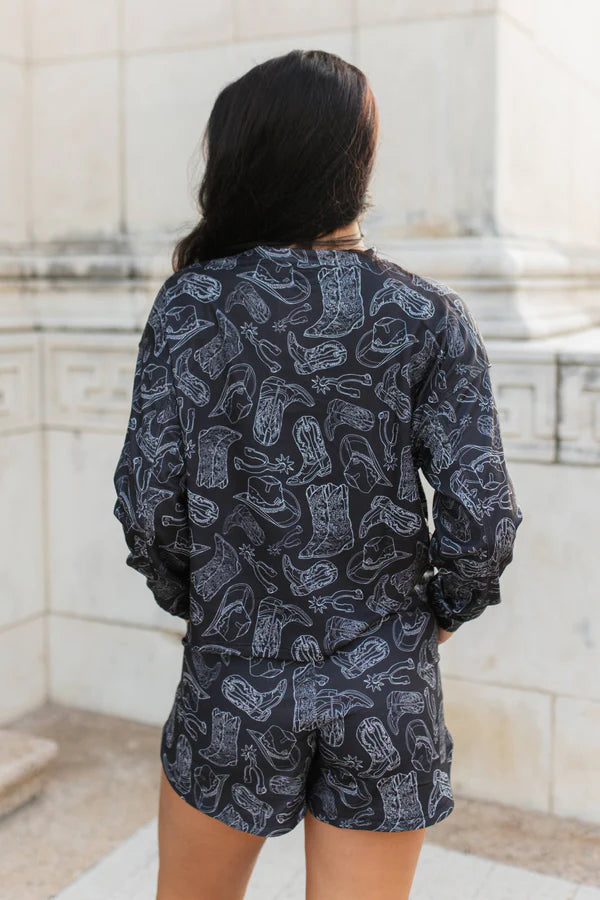 Western Print Lounge Set – Top & Shorts