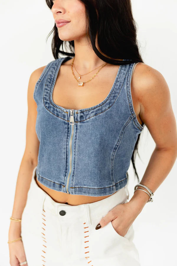 Denim Zipper Vest