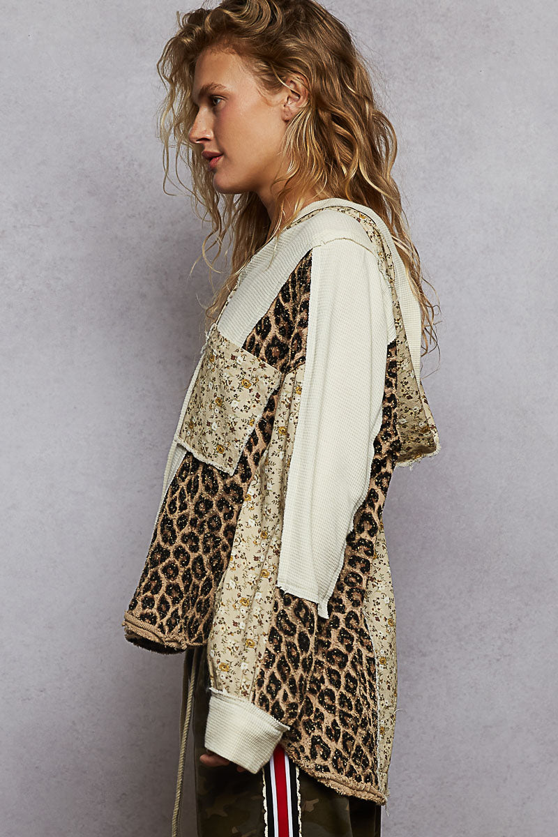 Cheetah & Floral Patchwork Hoodie Jacket