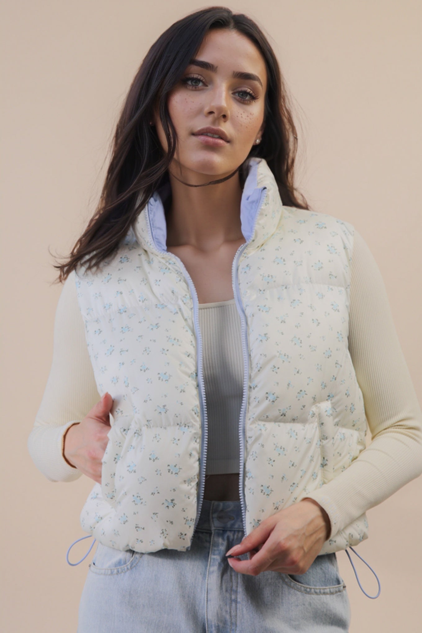 Floral Printed Cropped Puffer Vest