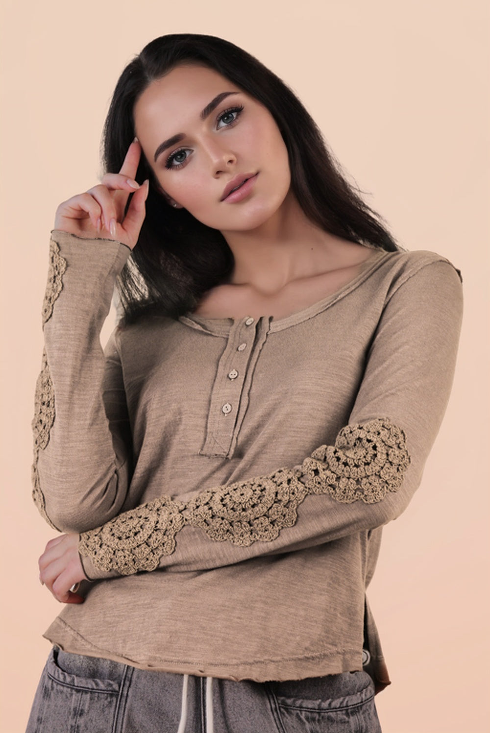Everyday Luxe Knit Top with Delicate Sleeve Lace