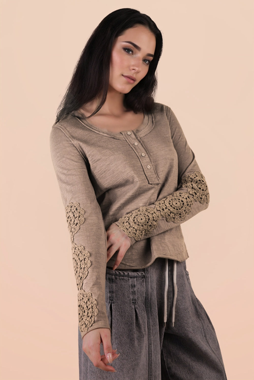 Everyday Luxe Knit Top with Delicate Sleeve Lace