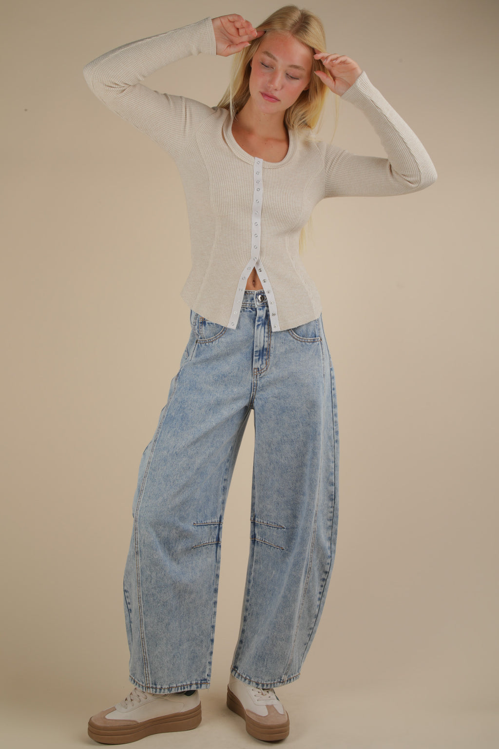 Oatmeal Button Down Top